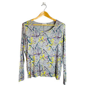 🍀Olsenboye Gray Long Sleeve Paint Splatter Top Women’s Size Small